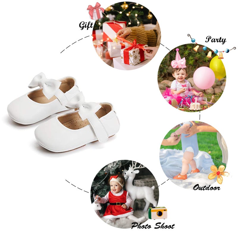 Felix & Flora Infant Toddler Baby Moccasins Soft Sole Bowknot Baby Walking Shoes Mary Jane Dress Shoes (6-9 Months Infant,White) - Image 5